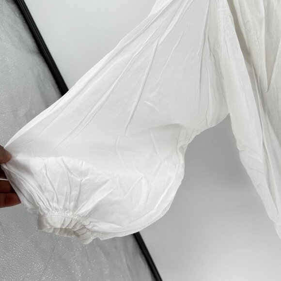 H&M Womens Pleated White Blouse Medium Button-Up Long-Sleeve - Picture 7 of 13